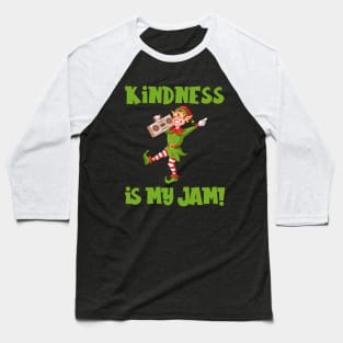 Kindness is My Jam with Christmas Elf Listening to Boom Box Baseball T-Shirt